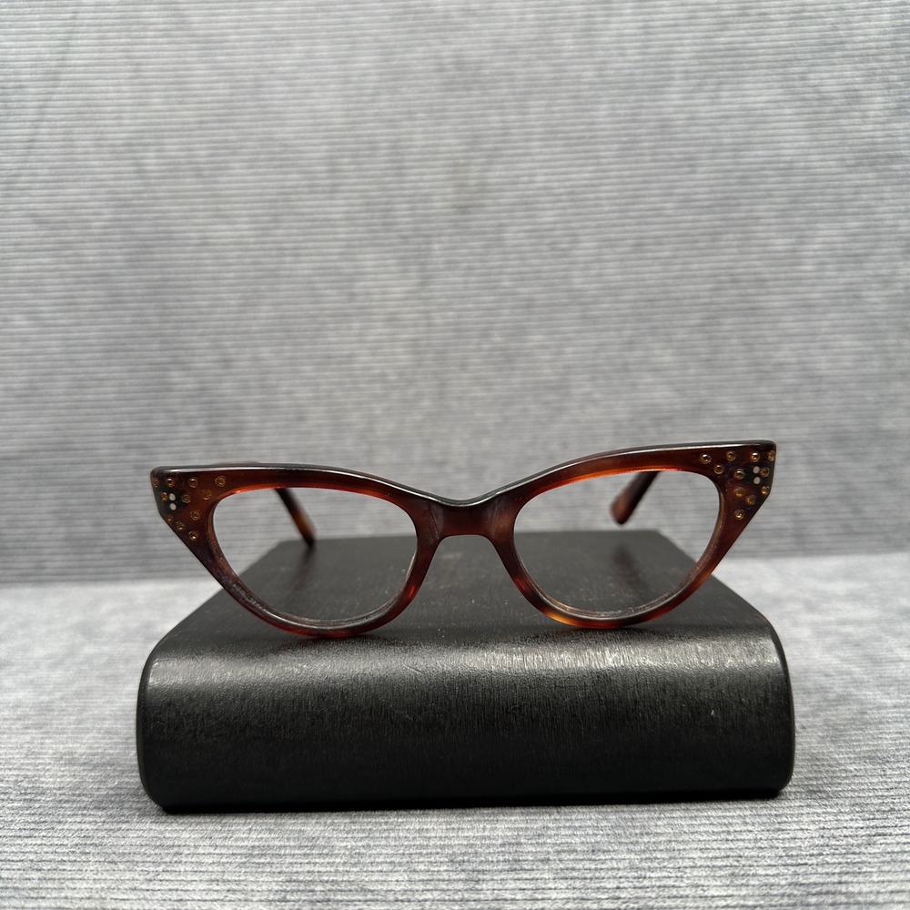 Vintage Cat Eye Y2K Eyeglasses Tortoiseshell Rhinestone Embellished Brown Frames